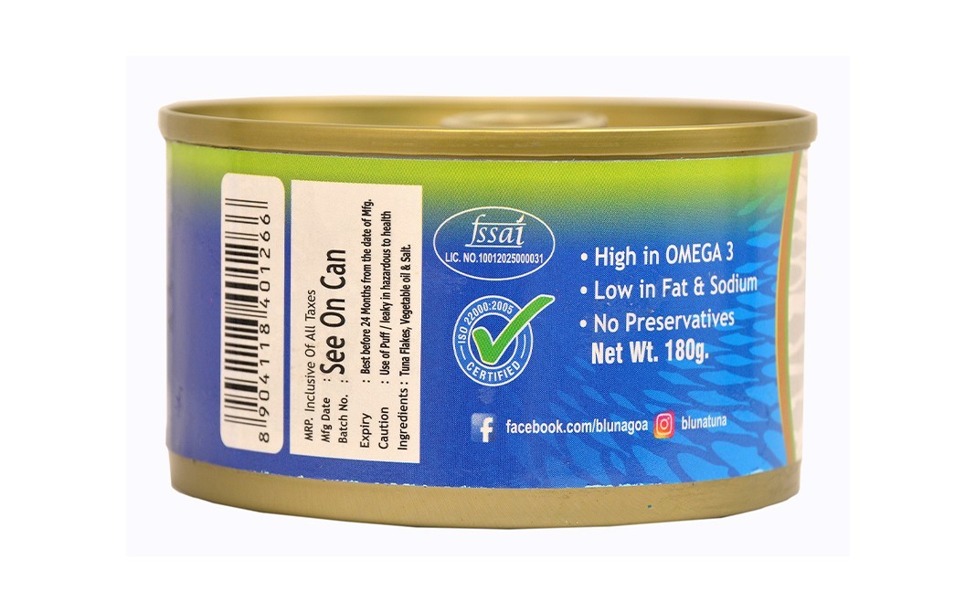 Bluna Tuna Flakes In Veg. Oil   Tin  180 grams